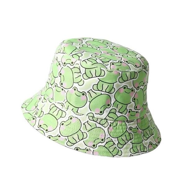 Graphic Reversible Lightweight Multicolor Frog Pattern Bucket Hat One Size - Picture 4 of 7